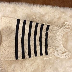 BCBG Maxazaria ivory and black stripe lace dress.